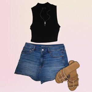 ZARA Sleeveless Ribbed Zip-Up Crop Top – Black (M)